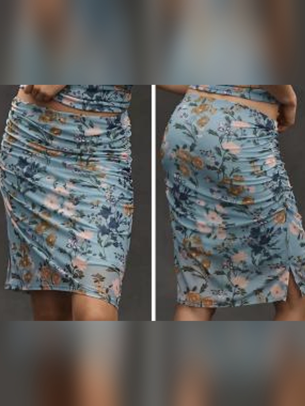 Maeve Anthropologie Rouched Mesh Floral Knee Length Pencil Skirt L NWT